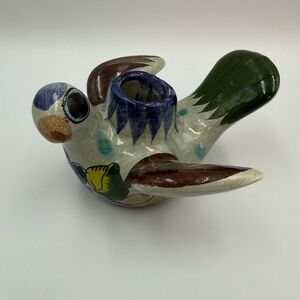 Tonala Mexican Ceramic Pottery Folk Art Floral Mexico Candle Holder